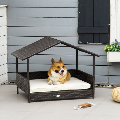 Cream Rattan Retreat – Wicker Dog House with Canopy - Green4Life
