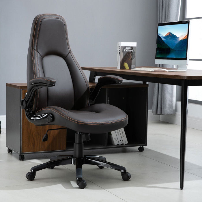 Vinsetto PU Leather Office Chair with Adjustable Height, Flip Up Armrests and Tilt Function - Dark Brown - Green4Life