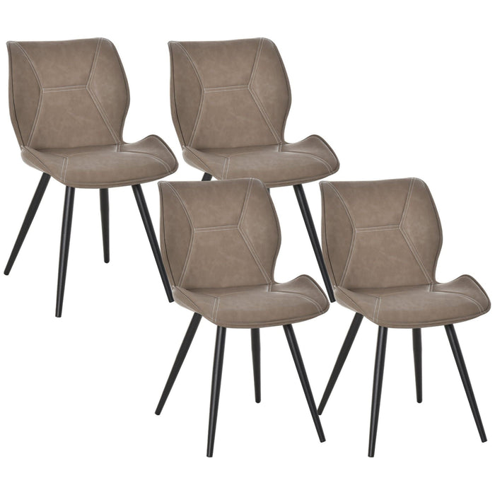 HOMCOM Set of 4 Contrast Stitched PU Leather Dining Chairs with Steel Legs - Brown - Green4Life