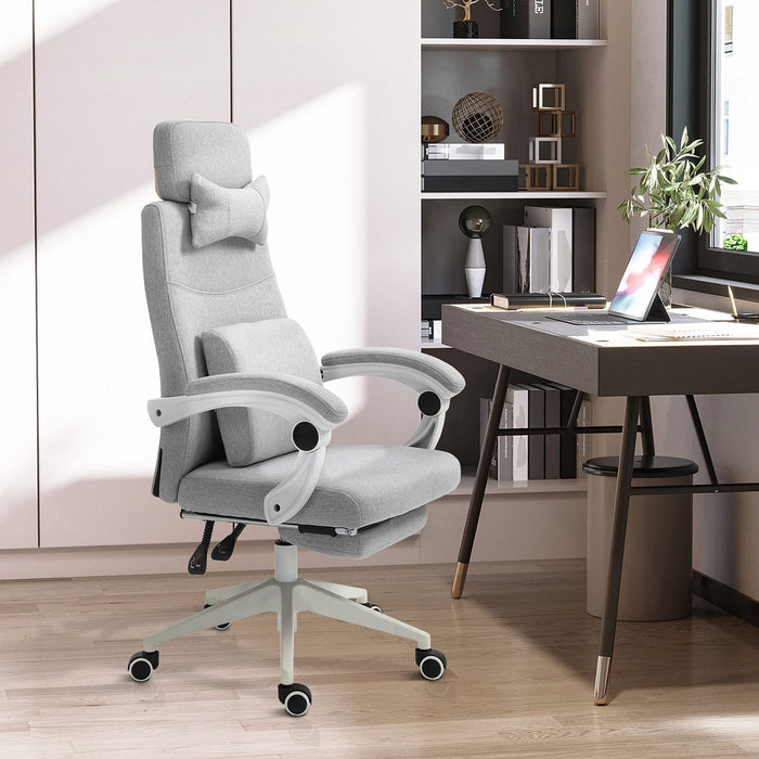 Vinsetto Office Chair with Manual Footrest & 2 Pillows - Grey - Green4Life