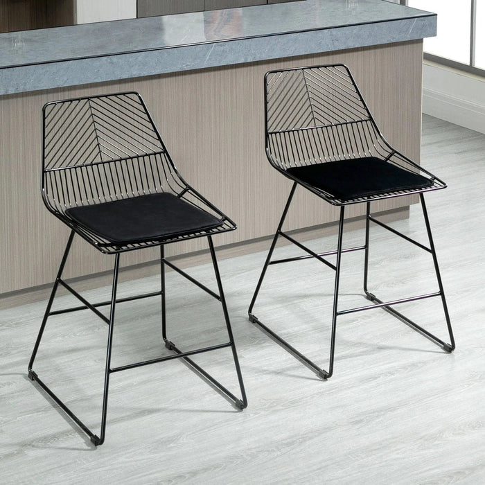 Set of 2 Modern Metal Bar Stools for Kitchen and Bar Counter - Black - Green4Life