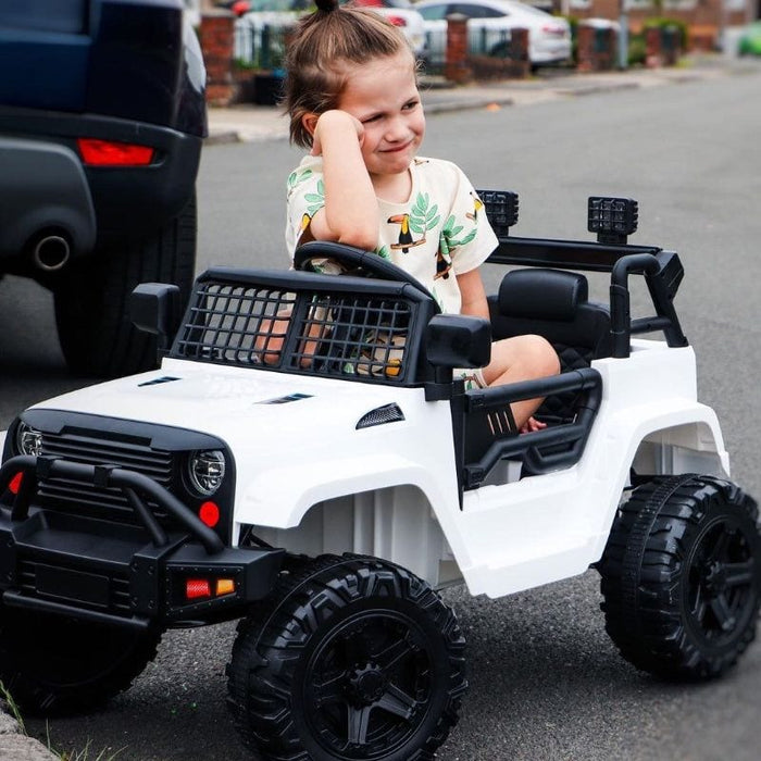 Truck Kids Electric Ride On Car Toy 12V Battery-powered with Parental Remote Control, Horn, Lights (HOMCOM) - White - Green4Life