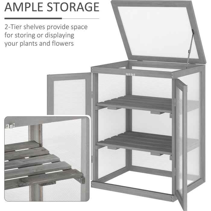 Outsunny 58L x 44W x 78H cm 3-tier Wooden Greenhouse with Storage Shelves - Dark Grey - Green4Life