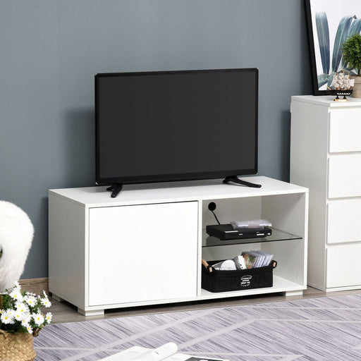 High Gloss Modern TV Stand Cabinet with 2 Shelves - White - Green4Life