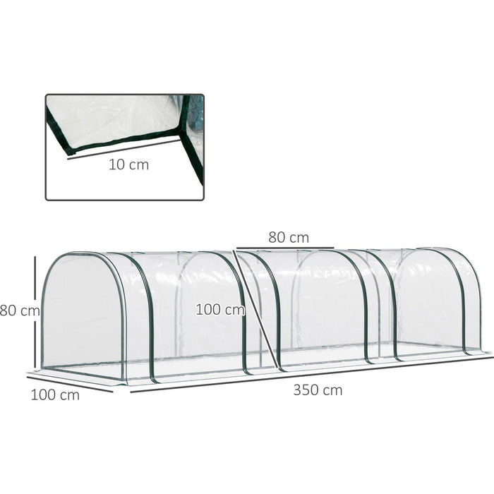 Outsunny 350L x 100W x 80H cm Small PVC Tunnel Greenhouse with Steel Frame - Green/Transparent - Green4Life