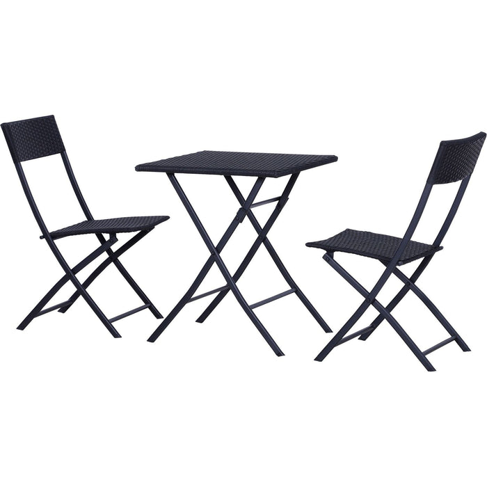 Outsunny Foldable 2-Seater Rattan Bistro Set with Table and Chairs - Black - Green4Life