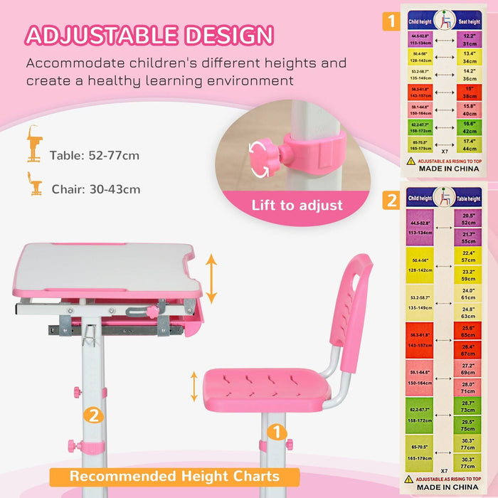 Pink Adjustable Study Suite - Kids Ergonomic Desk Set - Green4Life