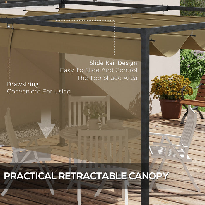 3 x 2 m Metal Pergola with Extendable Canopy Roof - Khaki - Outsunny