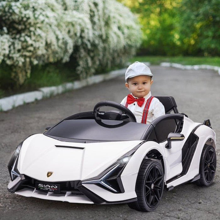 Lamborghini Licensed SIAN Kids Electric Ride-On Car 12V Battery-powered Toy with Parental Remote Control, Lights and MP3 for 3-5 Years Old (HOMCOM) - White - Green4Life