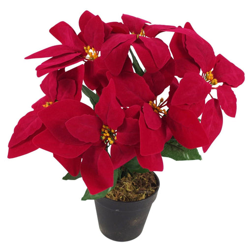 Artificial Christmas Xmas Red Poinsettia 40cm Potted Houseplant - Green4Life