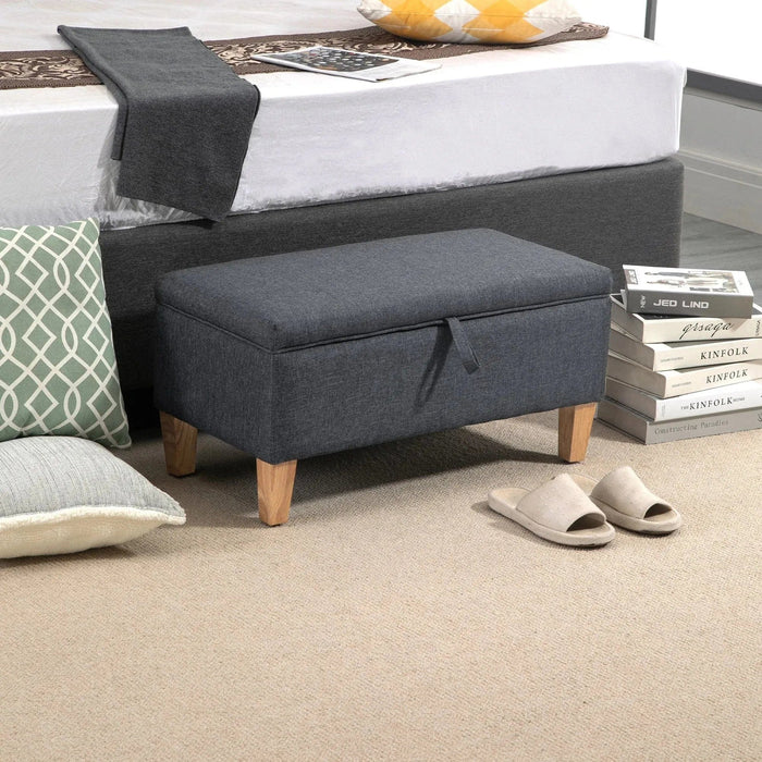 Linen-Look Storage Ottoman with Padded Top - Grey - Green4Life