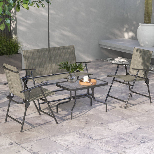 4-Seater Patio Set with Mesh Fabric Foldable Chairs & Glass Table - Brown - Outsunny - Green4Life