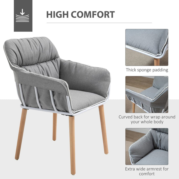 Modern Accent Chair with Thick Padding & Wooden Legs - Grey/White - Green4Life