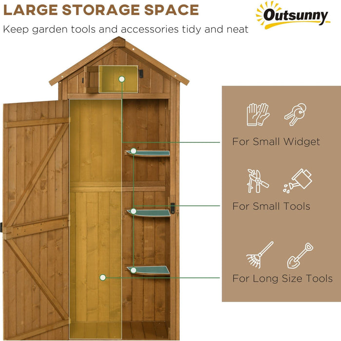 Outsunny Fir Wood Shed with 3 Shelves 77 x 54 x 179cm - Natural - Green4Life