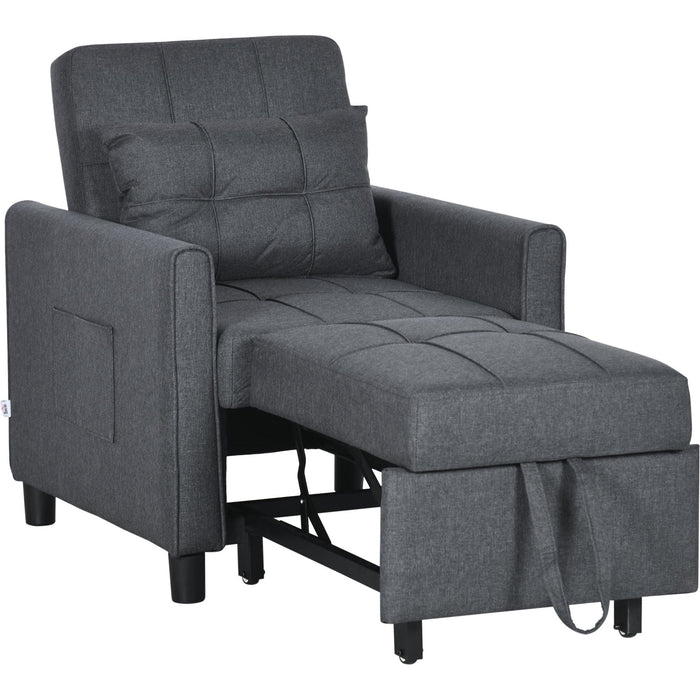 3-In-1 Convertible Single Sofa Bed with Adjustable Backrest & Side Pockets - Grey - Green4Life