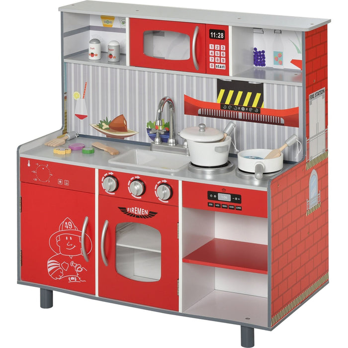 Kids Pretend Play MDF Kitchen Set with Accessories - Red - Green4Life