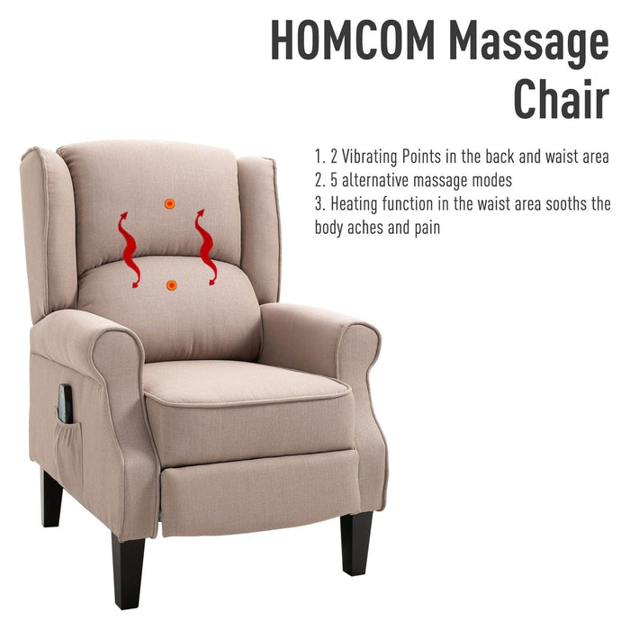 Linen Heated Reclining Massage Armchair with Footrest - Beige - Green4Life