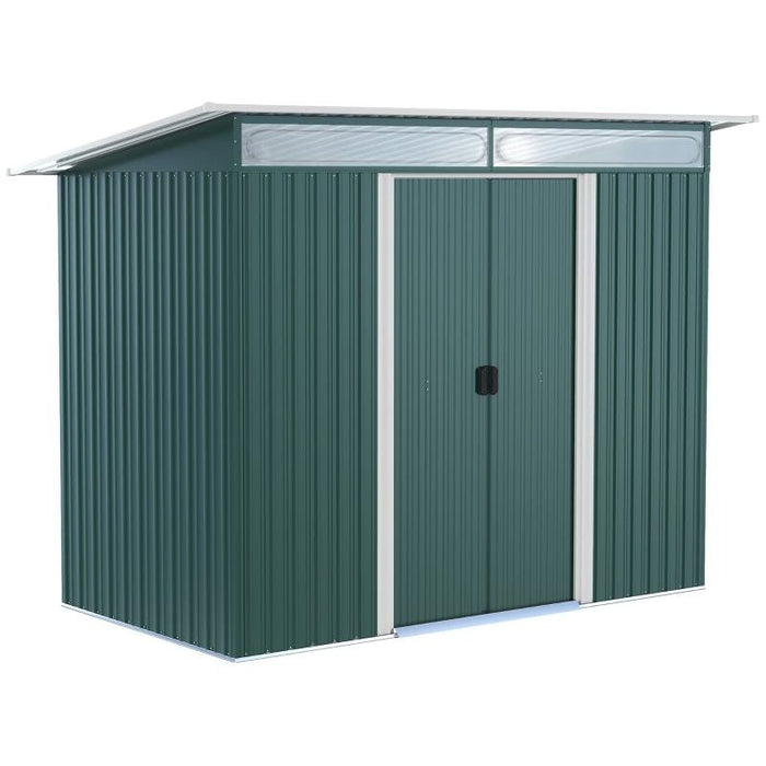 Outsunny Metal Garden Storage Shed with Double Sliding Doors 260L x 133W x 200Hcm - Green - Green4Life