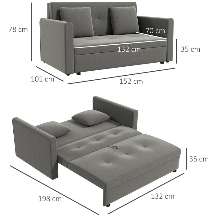 2-Seater Convertible Sofa Bed with Cushions & Hidden Storage - Light Grey - Green4Life