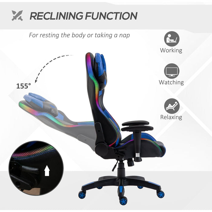 Vinsetto Reclining Gaming Chair with RGB LED Light - Black/Blue - Green4Life