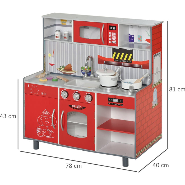 Kids Pretend Play MDF Kitchen Set with Accessories - Red - Green4Life