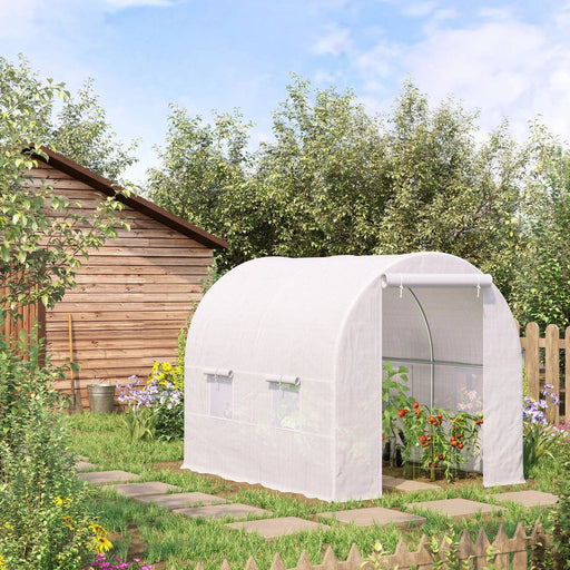 Outsunny 2.45L x 2W x 2H (m) Polytunnel Steel Frame Walk-in Greenhouse - White - Green4Life