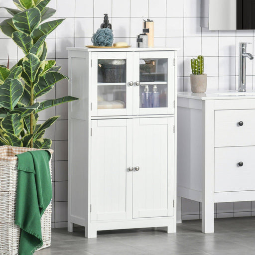 Bathroom Storage Cabinet with Tempered Glass Doors and Adjustable Shelves - White - Green4Life