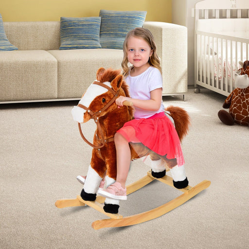 Childrens Plush Rocking Horse with Sound - Brown - Green4Life