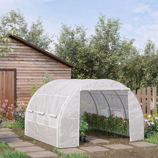 Outsunny 3 x 3 x 2 m Polytunnel Greenhouse with Steel Frame, Zippered Door & 6 Windows - White - Green4Life
