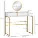 Modern Dressing Table with Round Mirror & Open Storage - White Marble - Green4Life