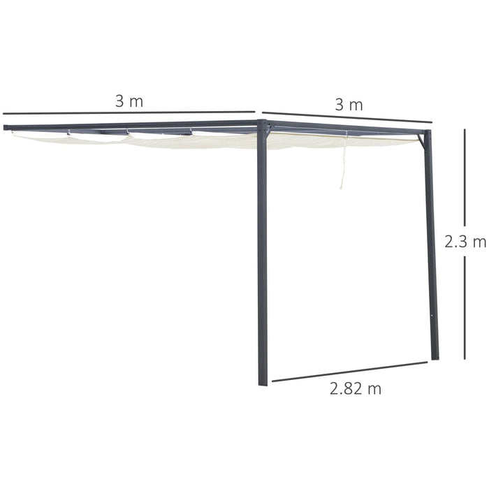 Outsunny 3x3m Wall-Mounted Pergola with Cream White Retractable Canopy - Green4Life