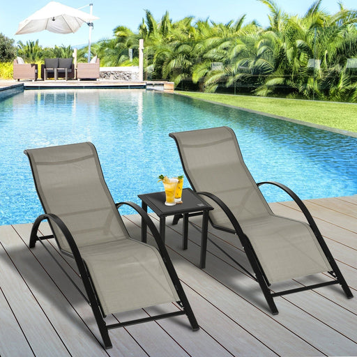 Recliner Sun Lounger Set with Table - Grey - Outsunny - Green4Life