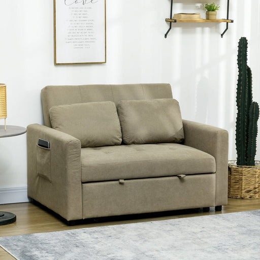 Light Brown Loveseat Sofa Bed with Dual Cushions and Storage Pockets - Green4Life