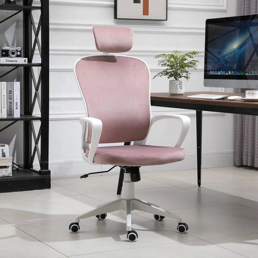 Vinsetto High-Back Office Chair with Velvet Style Fabric Upholstery - Pink/White - Green4Life