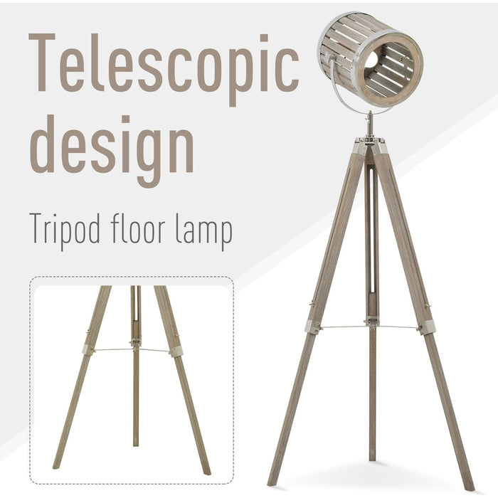 Freestanding Spotlight Tripod Floor Lamp - Natural Pine Wood - Green4Life