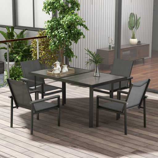 7-Piece Garden Dining Dining with Breathable Mesh Chairs and Glass Top Table - Grey - Outsunny - Green4Life