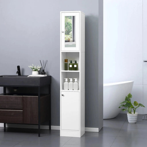 kleankin Tall Bathroom Storage Cabinet with Mirror - White - Green4Life