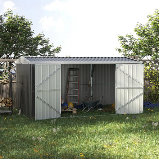 14 x 8 ft (420L x 245W x 200H cm) Lockable Garden Shed - Grey - Outsunny - Green4Life