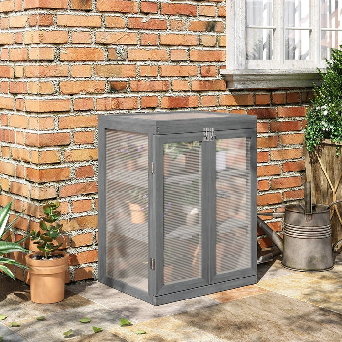 Outsunny 58L x 44W x 78H cm 3-tier Wooden Greenhouse with Storage Shelves - Dark Grey - Green4Life