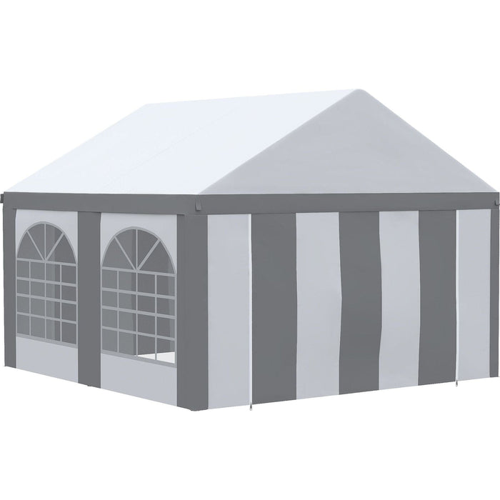 Outsunny Grand 4x4m Galvanised Gazebo Tent with Windows and Double Doors - Green4Life