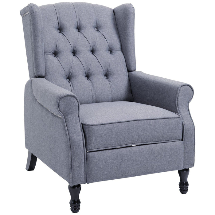 Recliner Wingback Armchair with Button Tufted Design and Footrest - Light Grey - Green4Life