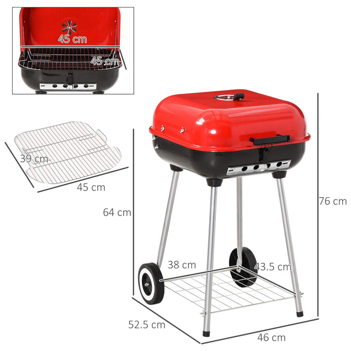 Charcoal Trolley Barbecue - Black & Red - Outsunny - Green4Life