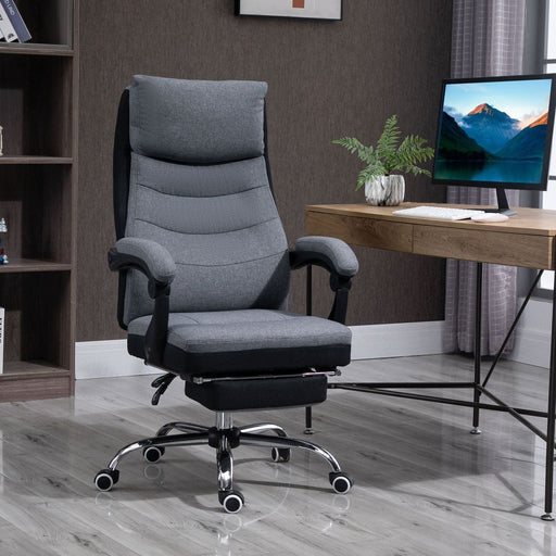 Vinsetto High Back Office Chair, Reclining with Adjustable Height, Swivel Wheels and Retractable Footrest - Grey - Green4Life