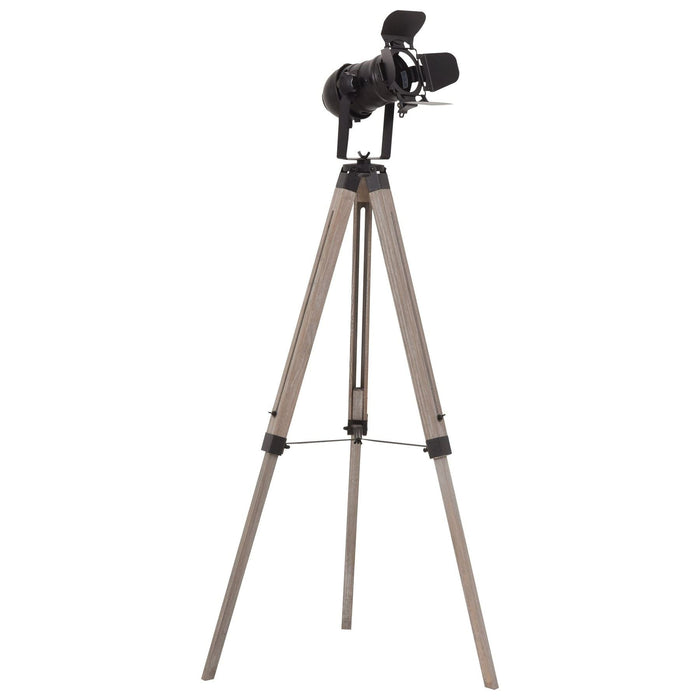 Industrial Style Tripod Floor Lamp - Black & Natural Wood - Green4Life