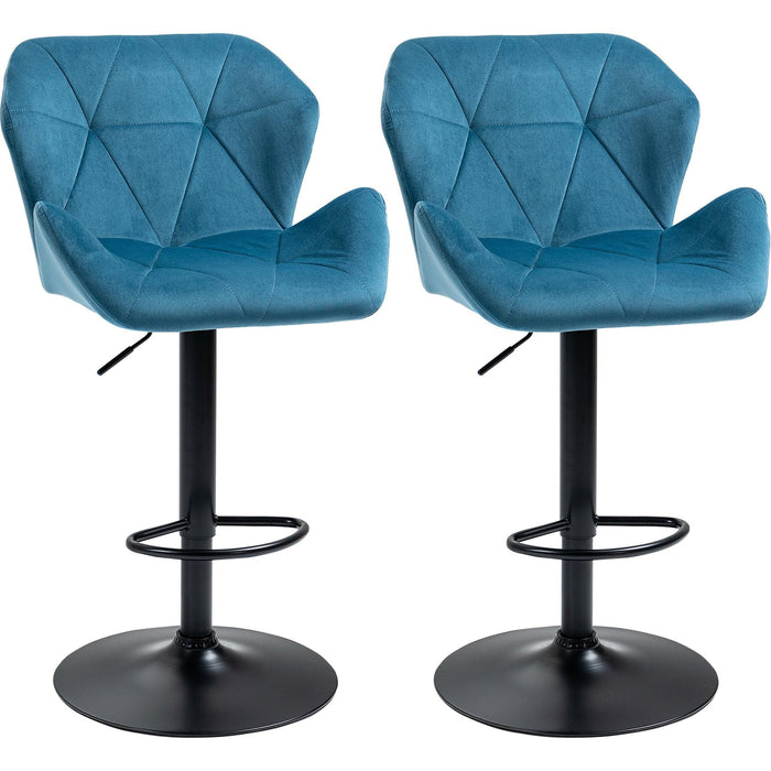 Set of 2 Luxurious Velvet-Touch Bar Stools with Metal Frame, Adjustable Height, and Swivel - Blue - Green4Life