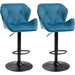 Set of 2 Luxurious Velvet-Touch Bar Stools with Metal Frame, Adjustable Height, and Swivel - Blue - Green4Life