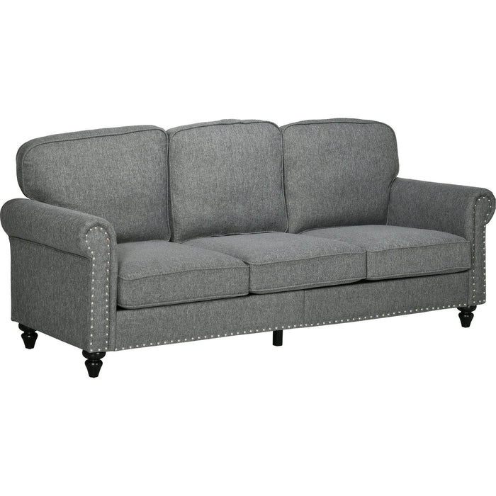 Three-Seater Studded Edge Sofa - Grey - Green4Life