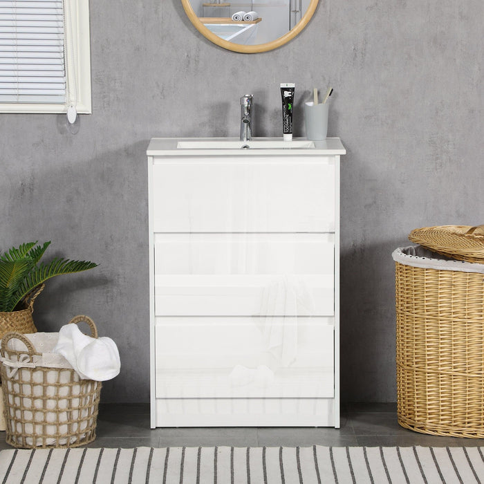 kleankin 60cm Bathroom Vanity Unit with 2 Drawers, Basin & Single Tap Hole - White - Green4Life