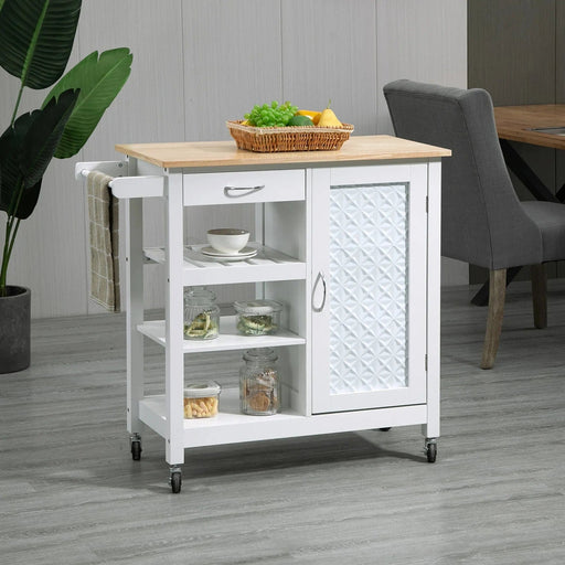 Kitchen Trolley with Embossed Door Panel with Storage Drawer & Cabinet - White - Green4Life
