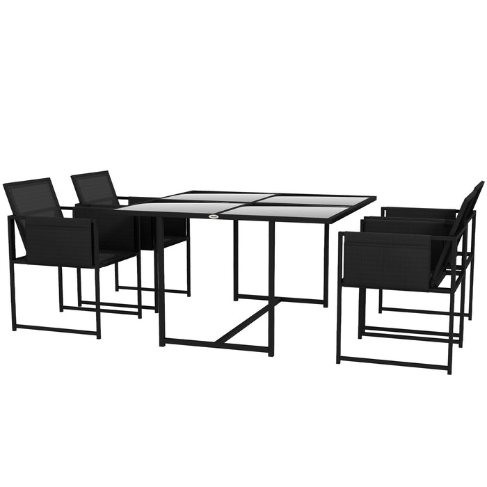 4-Seater Garden Dining Set - Outdoor Table and Chairs with Folding Backrest - Black - Outsunny